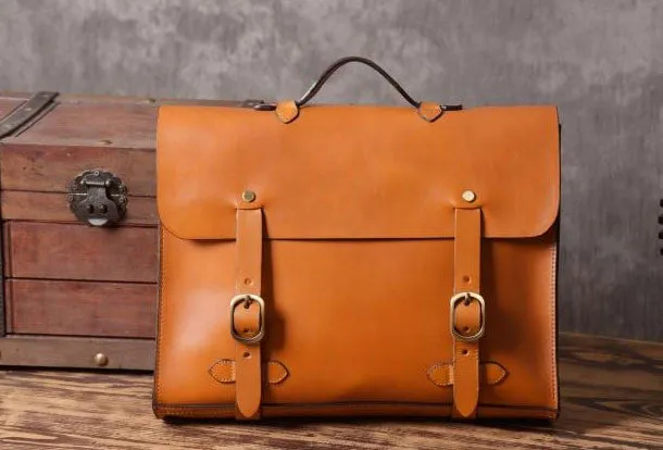 Handmade leather mens Briefcases messenger bags vintage Shoulder Briefcases laptops