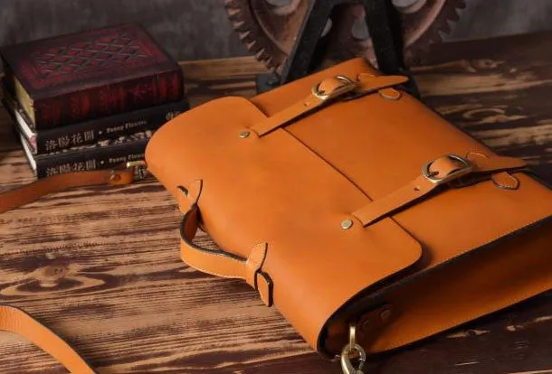 Handmade leather mens Briefcases messenger bags vintage Shoulder Briefcases laptops