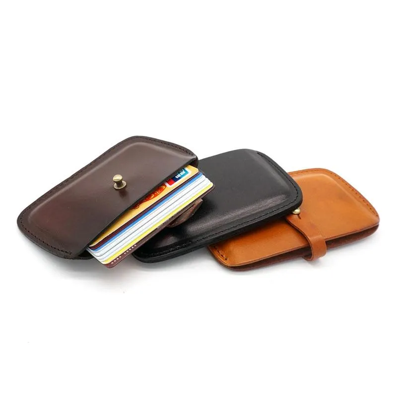 Handmade Leather Mens Card Wallet Front Pocket Wallets Small Wallets for Men