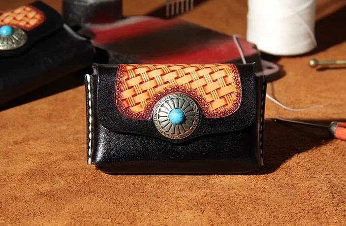 Handmade Leather Mens Card Wallet Holder Small Card Wallet for Men
