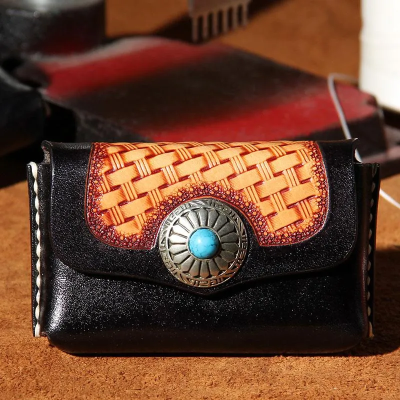 Handmade Leather Mens Card Wallet Holder Small Card Wallet for Men