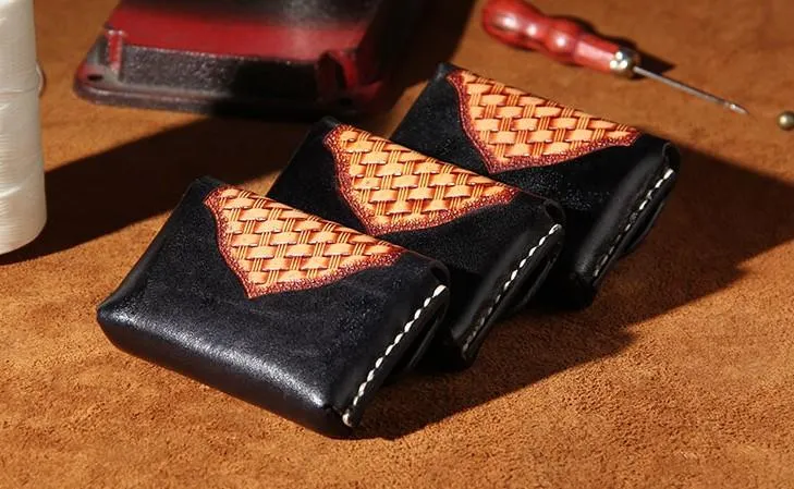 Handmade Leather Mens Card Wallet Holder Small Card Wallet for Men