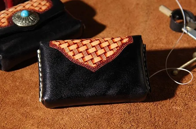Handmade Leather Mens Card Wallet Holder Small Card Wallet for Men