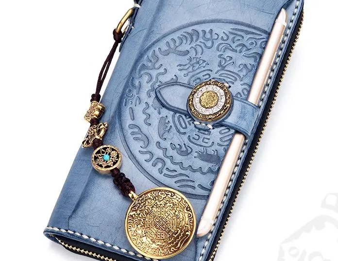Handmade Leather Mens Chain Biker Wallet Cool Leather Wallet Long Phone Wallets for Men