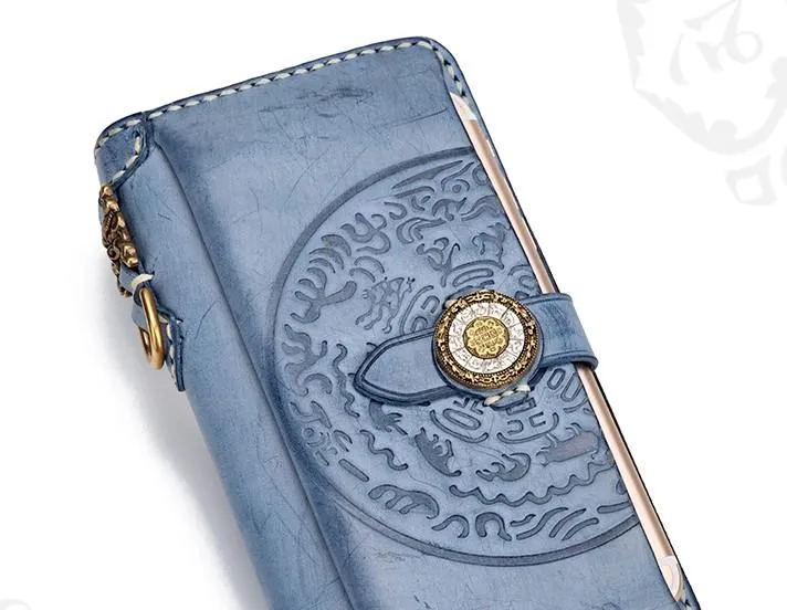 Handmade Leather Mens Chain Biker Wallet Cool Leather Wallet Long Phone Wallets for Men