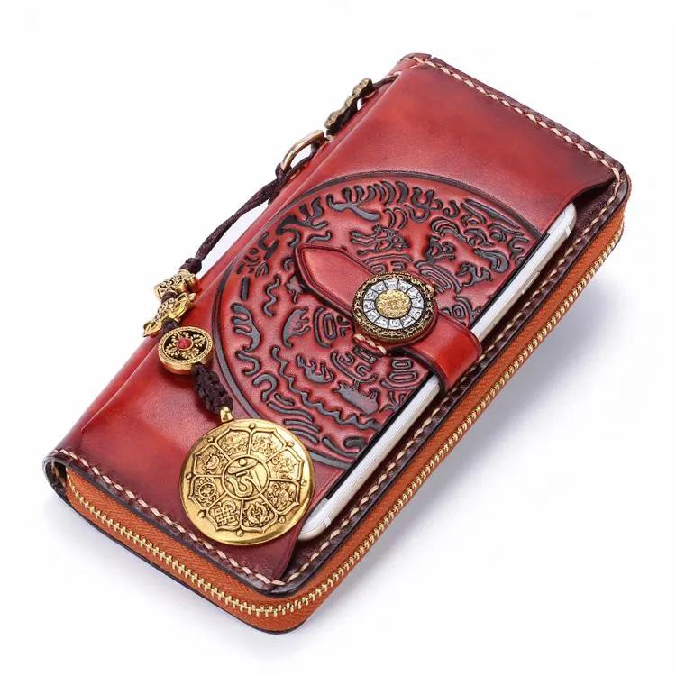 Handmade Leather Mens Chain Biker Wallet Cool Leather Wallet Long Phone Wallets for Men