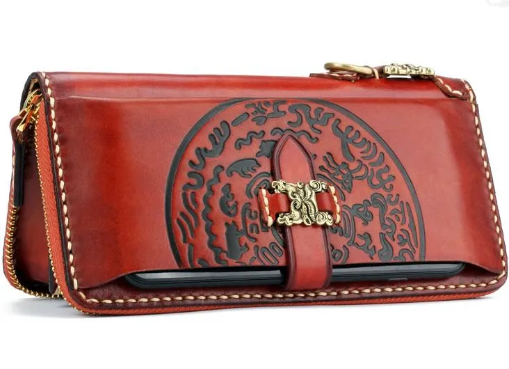 Handmade Leather Mens Chain Biker Wallet Cool Leather Wallet Long Phone Wallets for Men