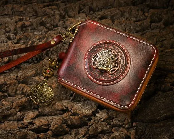 Handmade Leather Mens Chain Biker Wallet Cool Leather Wallet Small Wallets for Men