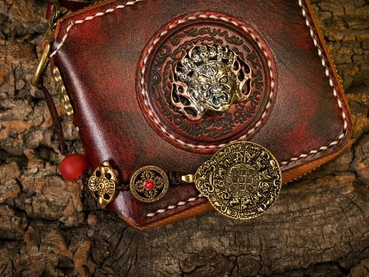 Handmade Leather Mens Chain Biker Wallet Cool Leather Wallet Small Wallets for Men
