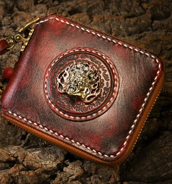 Handmade Leather Mens Chain Biker Wallet Cool Leather Wallet Small Wallets for Men