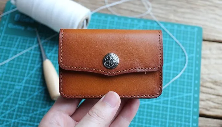 Handmade Leather Mens Change Wallet Card Wallet Front Pocket Wallets Small Wallets for Men
