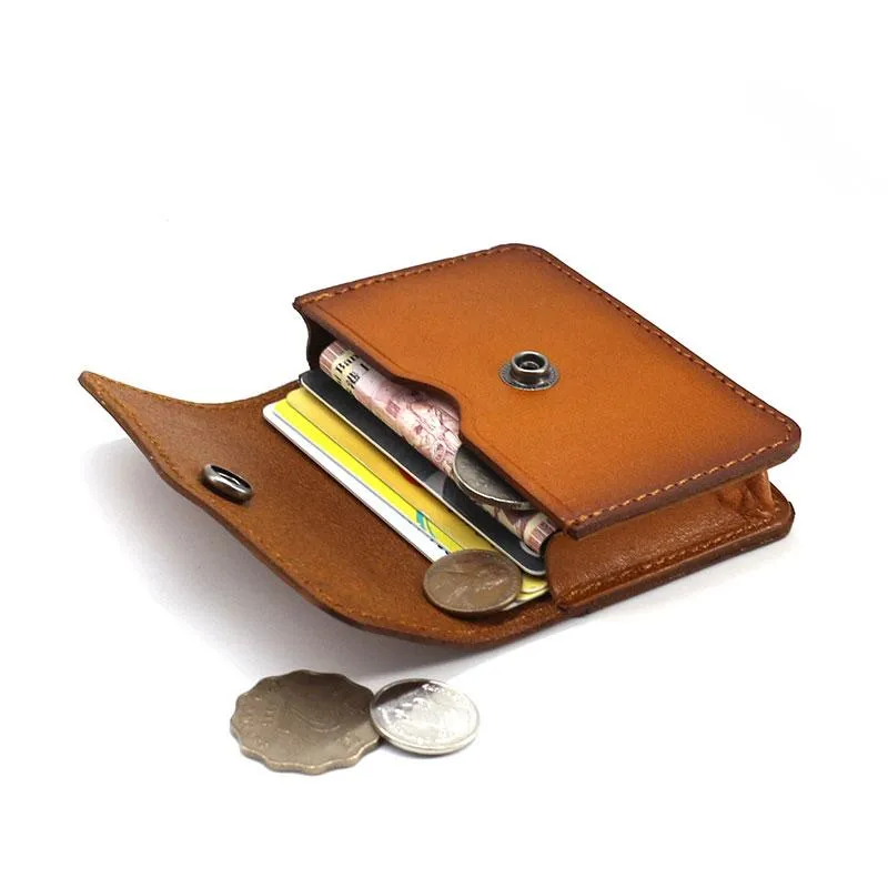 Handmade Leather Mens Change Wallet Card Wallet Front Pocket Wallets Small Wallets for Men