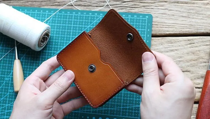 Handmade Leather Mens Change Wallet Card Wallet Front Pocket Wallets Small Wallets for Men