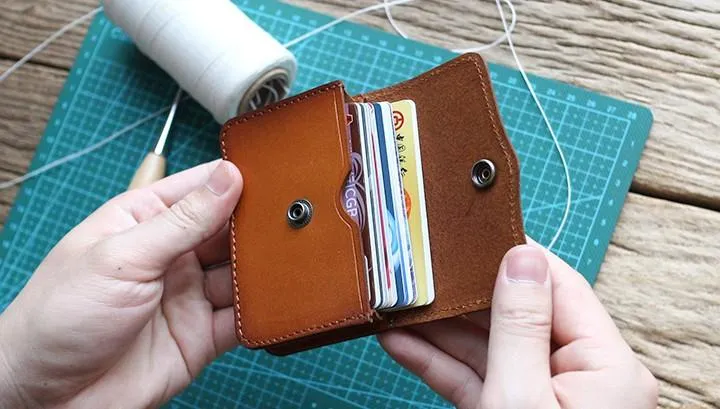 Handmade Leather Mens Change Wallet Card Wallet Front Pocket Wallets Small Wallets for Men