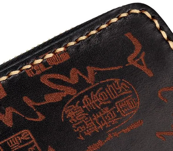 Handmade Leather Mens Chinese Handwriting Biker Chain Wallet Cool Leather Wallet Long Wallets for Men