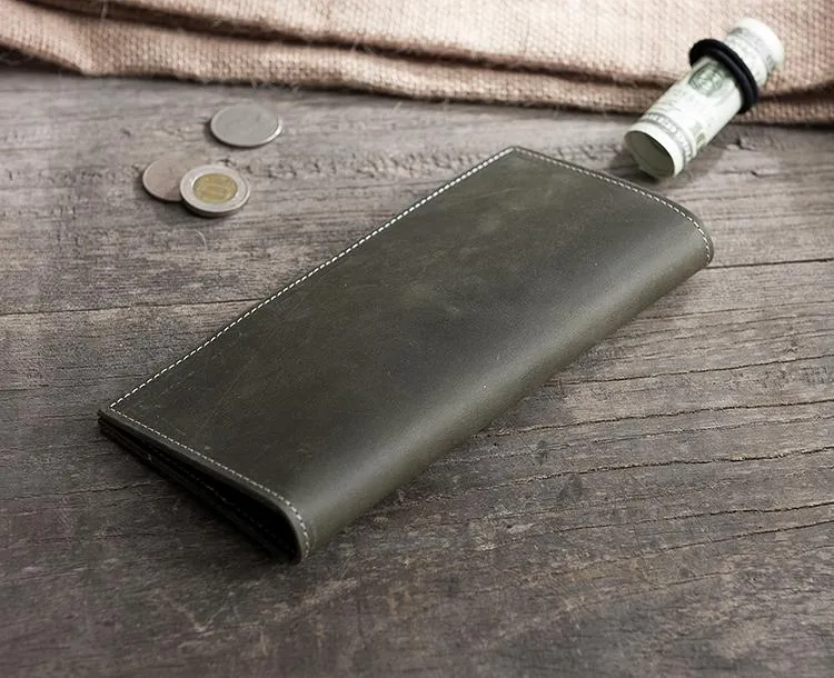Handmade Leather Mens Clutch Wallet Cool Leather Wallet Long Phone Wallets for Men