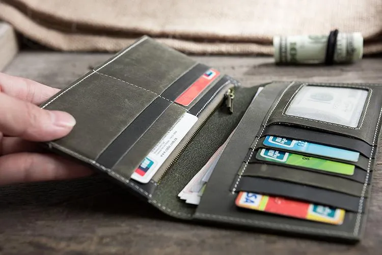 Handmade Leather Mens Clutch Wallet Cool Leather Wallet Long Phone Wallets for Men