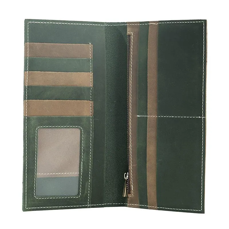 Handmade Leather Mens Clutch Wallet Cool Leather Wallet Long Phone Wallets for Men