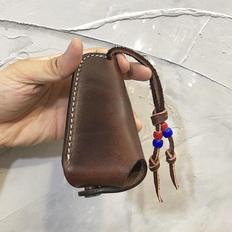 Handmade Leather Mens Cool Key Holder Car Key Wallet Brown Distressed Car Key Case for Men