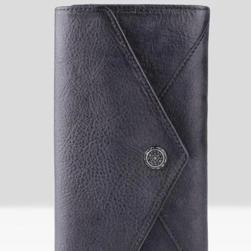 Handmade Leather Mens Cool Long Leather Wallet Bifold Envelope Clutch Wallet for Men