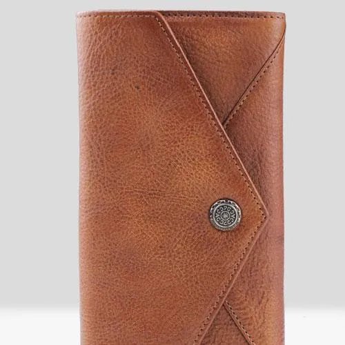 Handmade Leather Mens Cool Long Leather Wallet Bifold Envelope Clutch Wallet for Men