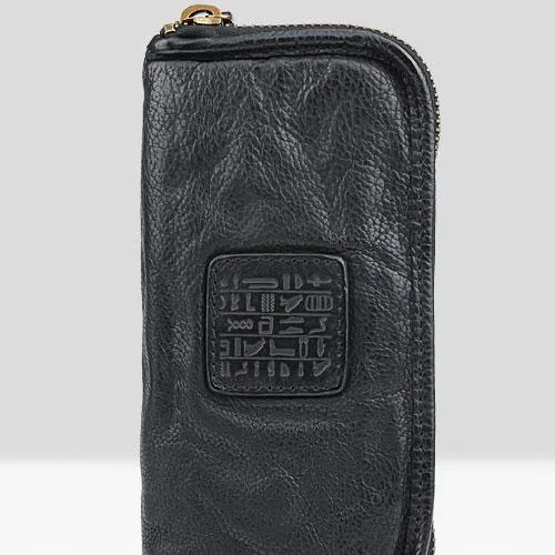 Handmade Leather Mens Cool Long Leather Wallet Zipper Clutch Wallet for Men
