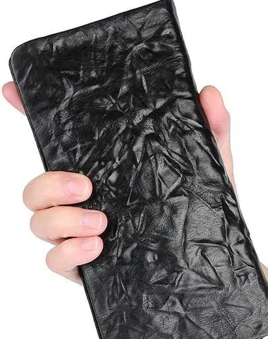 Handmade Leather Mens Cool Long Leather Wallet Zipper Clutch Wallet for Men