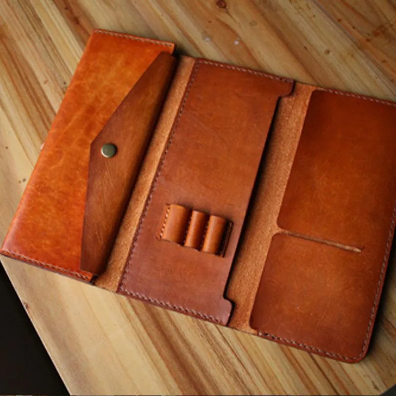 Handmade Leather Mens Long Trifold Wallet Vintage Cool Long Wallet for Men