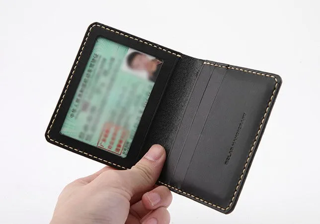 Handmade Leather Mens Slim License Wallet Front Pocket Wallet Slim Card Wallet for Men