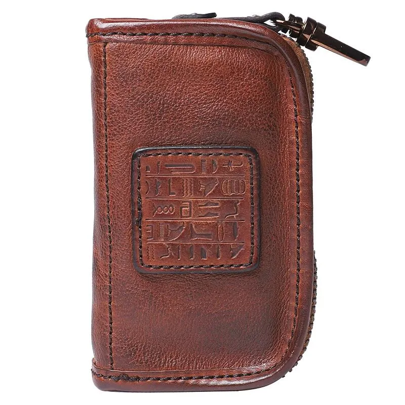 Handmade Leather Mens Small Brown Key Wallet Key Holder Black Car Key Case for Men
