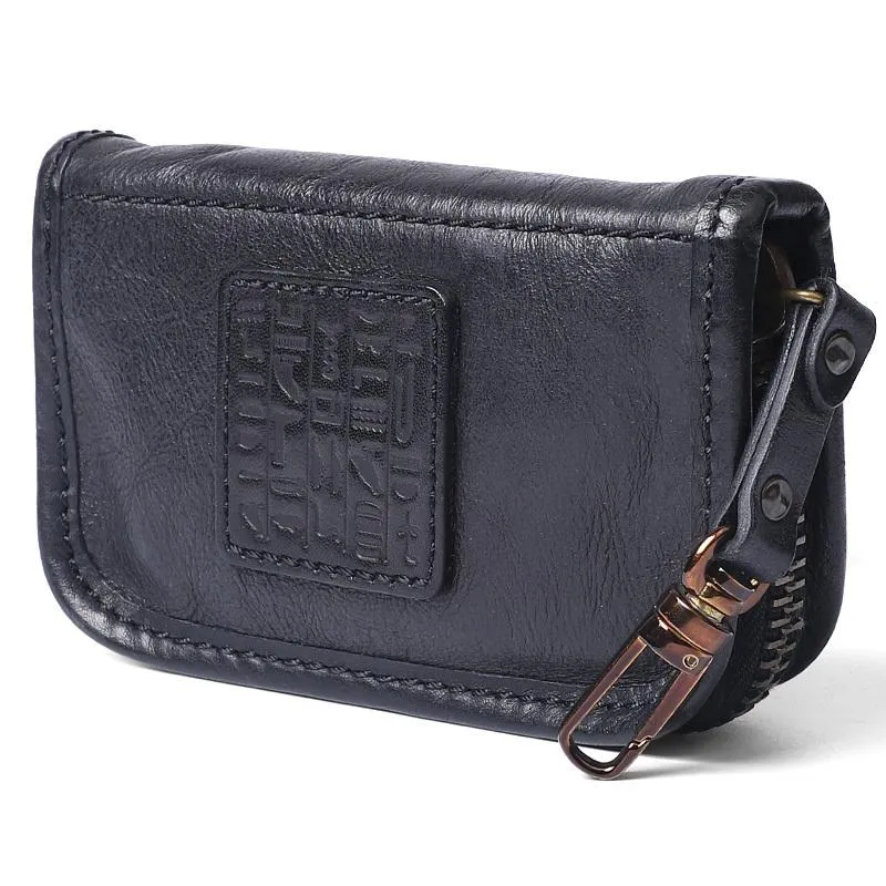Handmade Leather Mens Small Brown Key Wallet Key Holder Black Car Key Case for Men