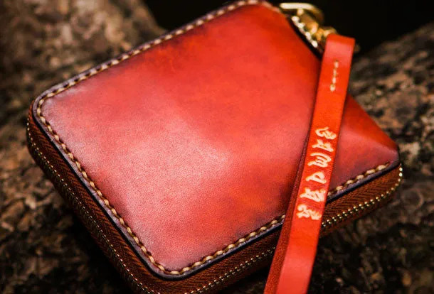 Handmade leather Mens Tibet Small biker wallet zipper billfold Chain Wallet for Men