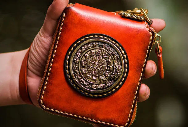 Handmade leather Mens Tibet Small biker wallet zipper billfold Chain Wallet for Men