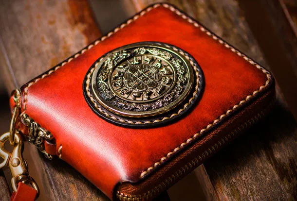 Handmade leather Mens Tibet Small biker wallet zipper billfold Chain Wallet for Men