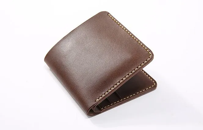 Handmade Leather Minimalist Womens Mens Bifold Small Wallet billfold Wallets for Men