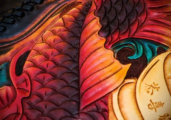 Handmade Leather Tooled Carp Mens Chain Biker Wallet Cool Leather Wallet Long Phone Wallets for Men