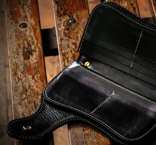 Handmade Leather Tooled Floral Mens Long Chain Biker Wallet Cool Leather Wallet With Chain Wallets for Men