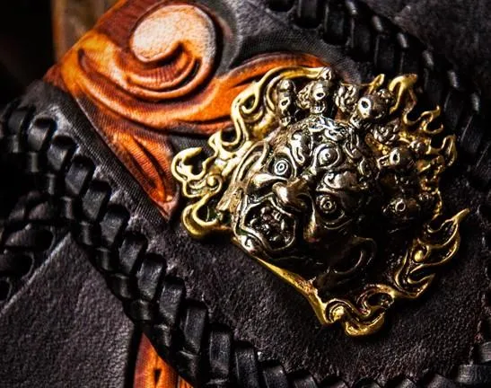 Handmade Leather Tooled Floral Mens Long Chain Biker Wallet Cool Leather Wallet With Chain Wallets for Men