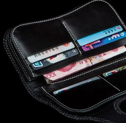 Handmade Leather Tooled Floral Mens Long Chain Biker Wallet Cool Leather Wallet With Chain Wallets for Men