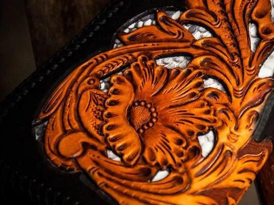 Handmade Leather Tooled Floral Mens Long Chain Biker Wallet Cool Leather Wallet With Chain Wallets for Men