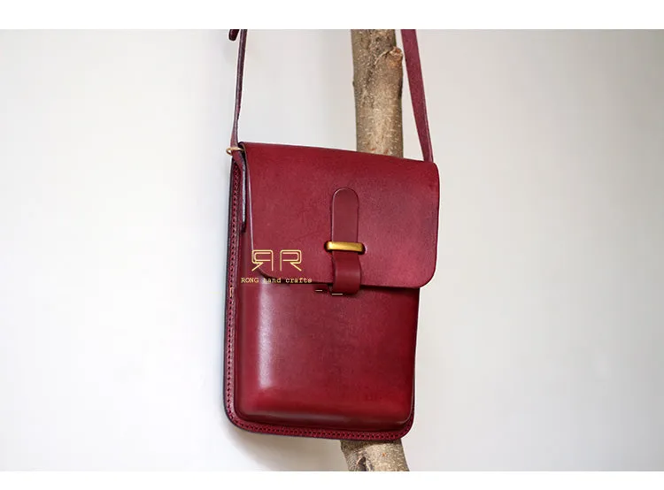 Handmade Leather vintage women phone purse leather shoulder bag crossbody bag