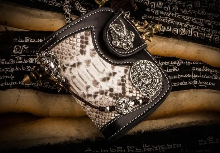 Handmade Leather Wallet Biker Wallet Snake Skin Wallet Cool Wallets for Men Biker Chain Wallet