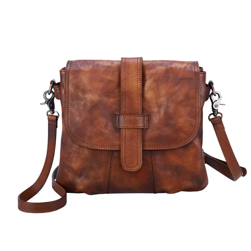 Handmade Leather Womens Square Shoulder Bag School Crossbody Purse for Women