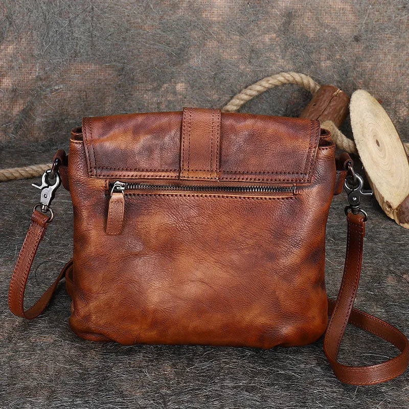 Handmade Leather Womens Square Shoulder Bag School Crossbody Purse for Women
