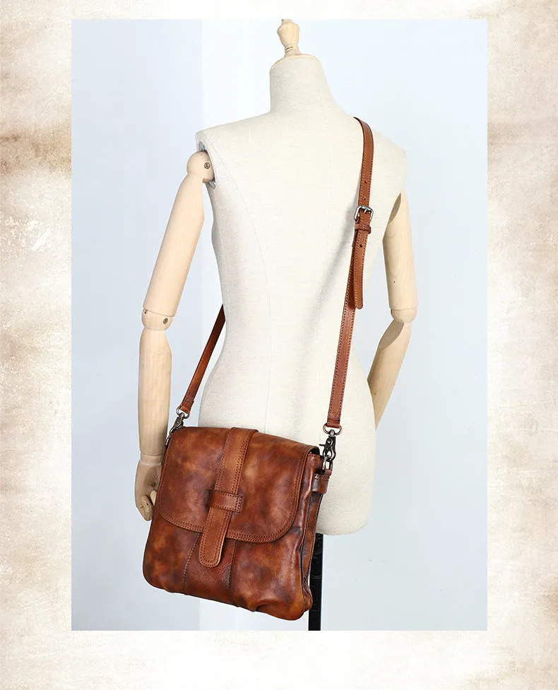 Handmade Leather Womens Square Shoulder Bag School Crossbody Purse for Women