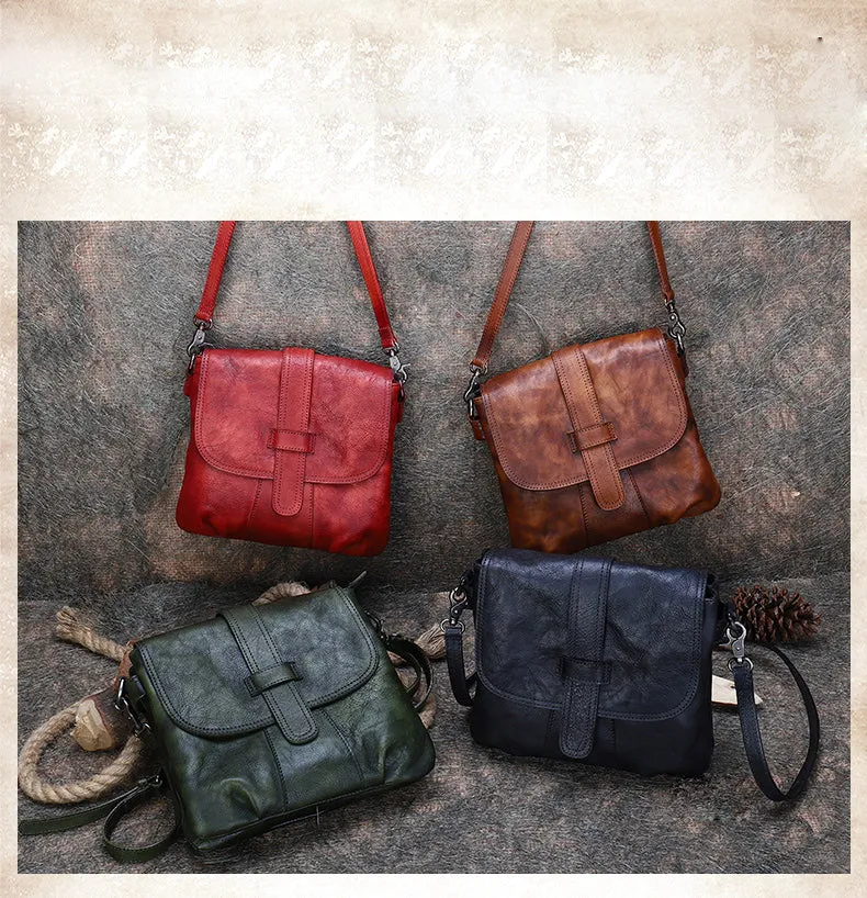 Handmade Leather Womens Square Shoulder Bag School Crossbody Purse for Women