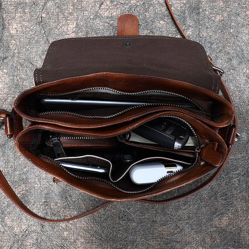 Handmade Leather Womens Square Shoulder Bag School Crossbody Purse for Women