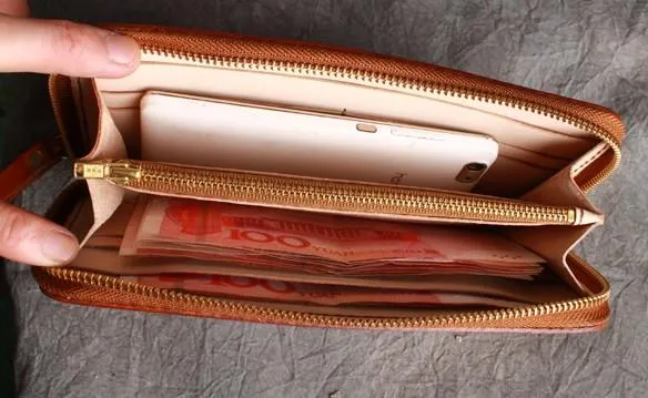 Handmade Leather Wristlet Wallet Mens Long Wallet Cool Long Clutch Wallet for Men
