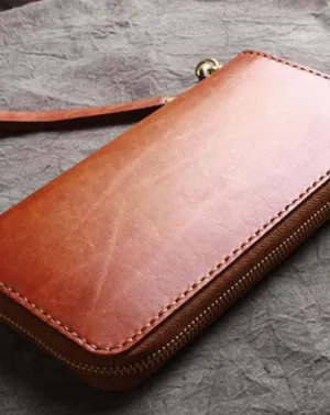 Handmade Leather Wristlet Wallet Mens Long Wallet Cool Long Clutch Wallet for Men