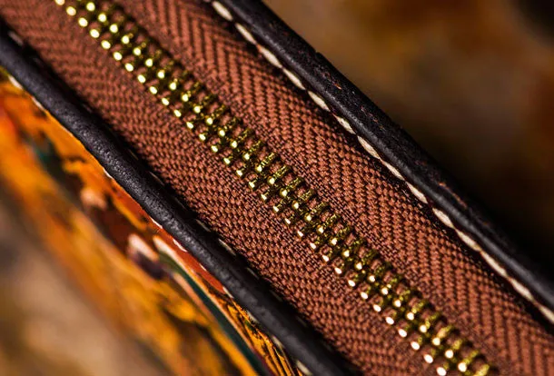 Handmade leather Yellow Jambhala biker wallet clutch zip long wallet brown leather men phone